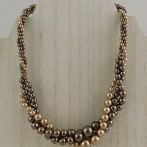 Vintage Roman RMN Faux Pearl Twisted Multi Strand Necklace Bronze Champagne